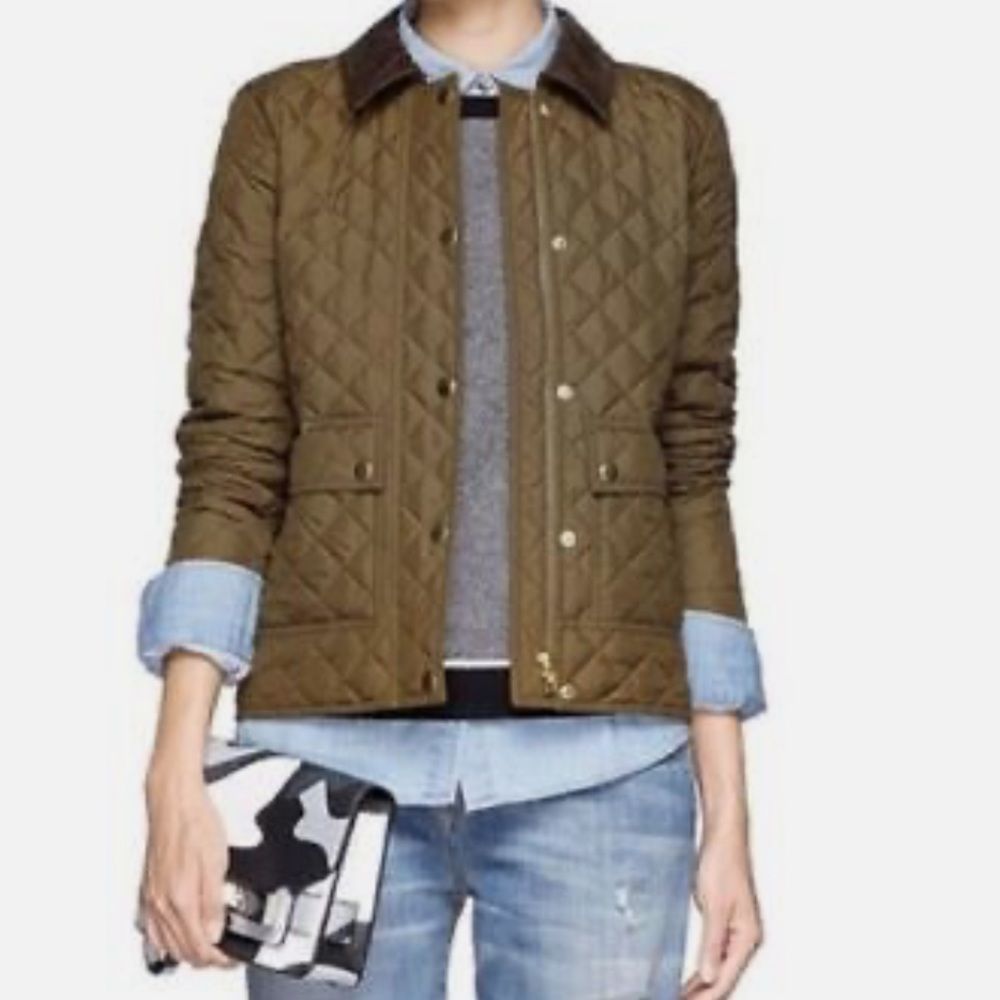 J. Crew Quilted Jacket With Brown Corduroy Collar Size Small